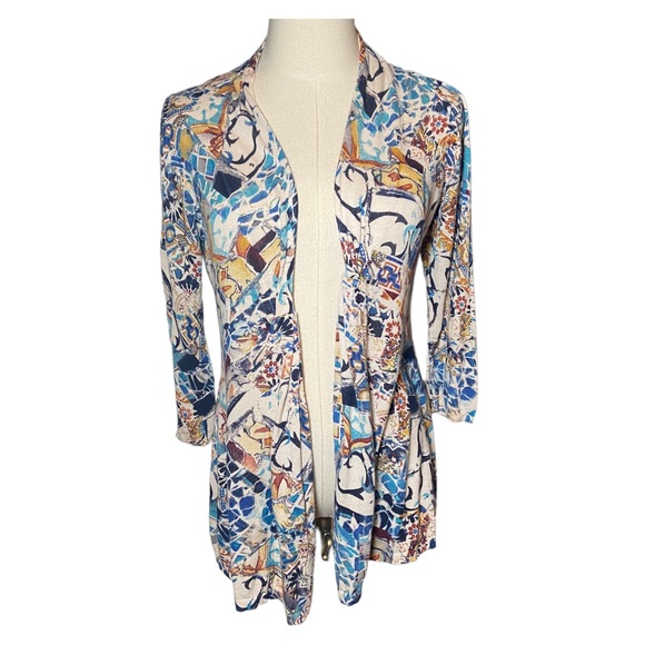 Anthropologie Sparrow Talavera Abstract Geometric Front Hook Draped Cardigan S - Picture 1 of 8
